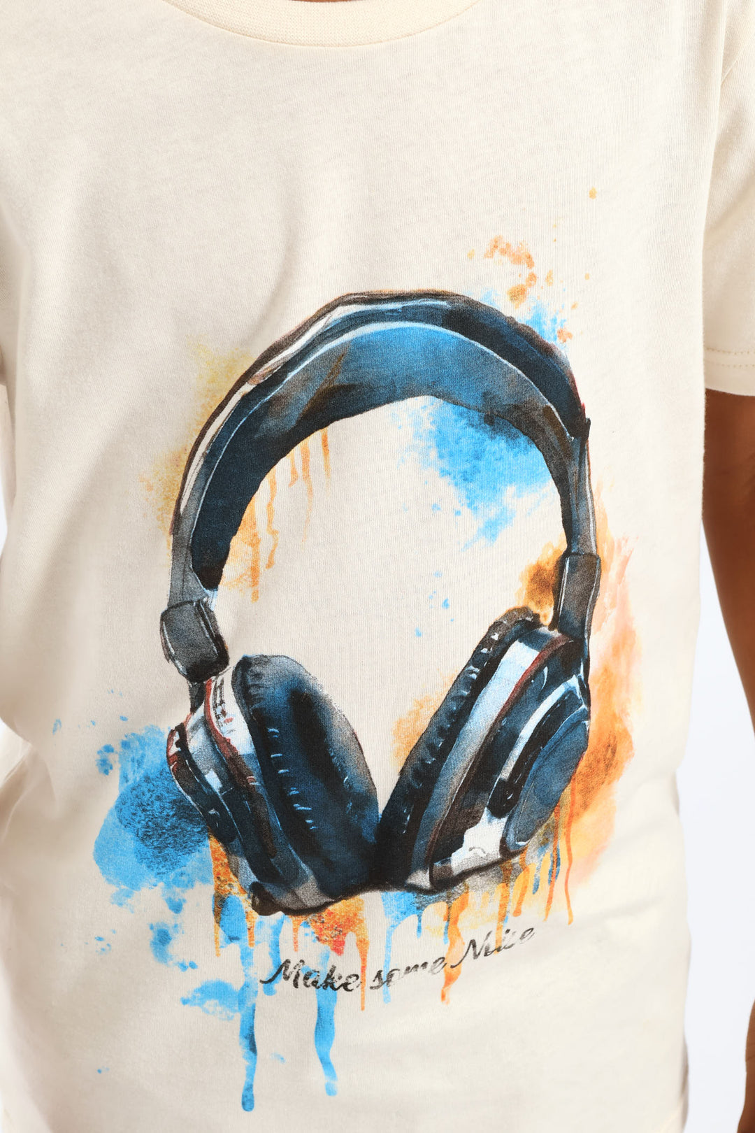 Boys Watercolour Headphone Tee - Cream