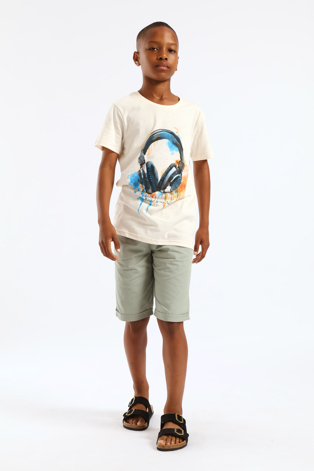 Boys Watercolour Headphone Tee - Cream