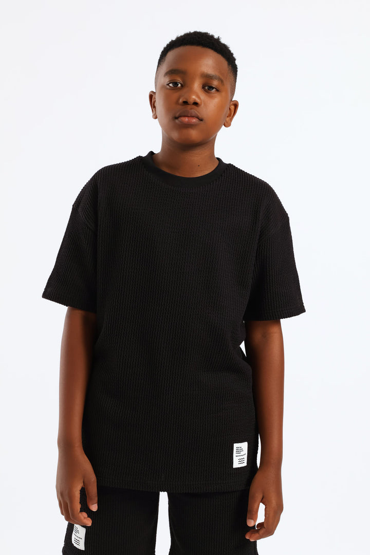 Boys Seersucker T-Shirt - Black