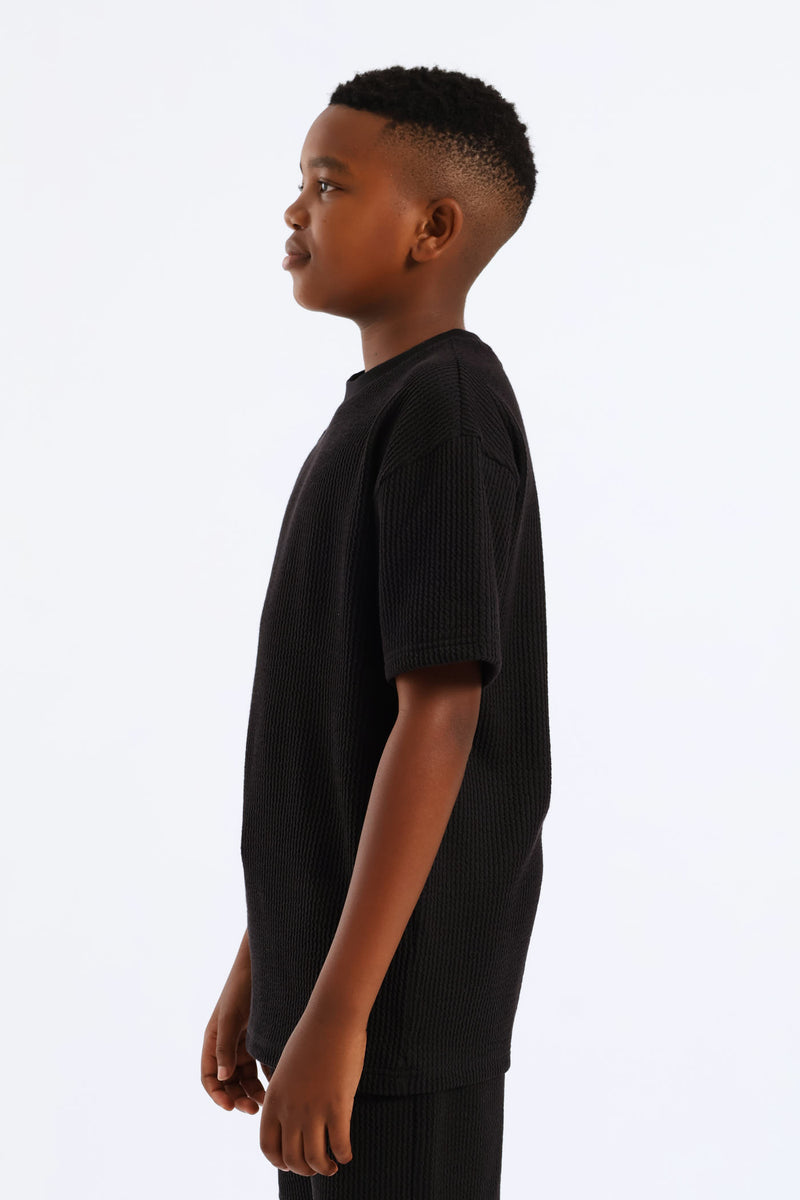 Boys Seersucker T-Shirt - Black