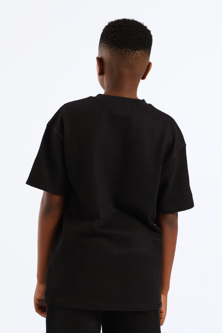 Boys Seersucker T-Shirt - Black