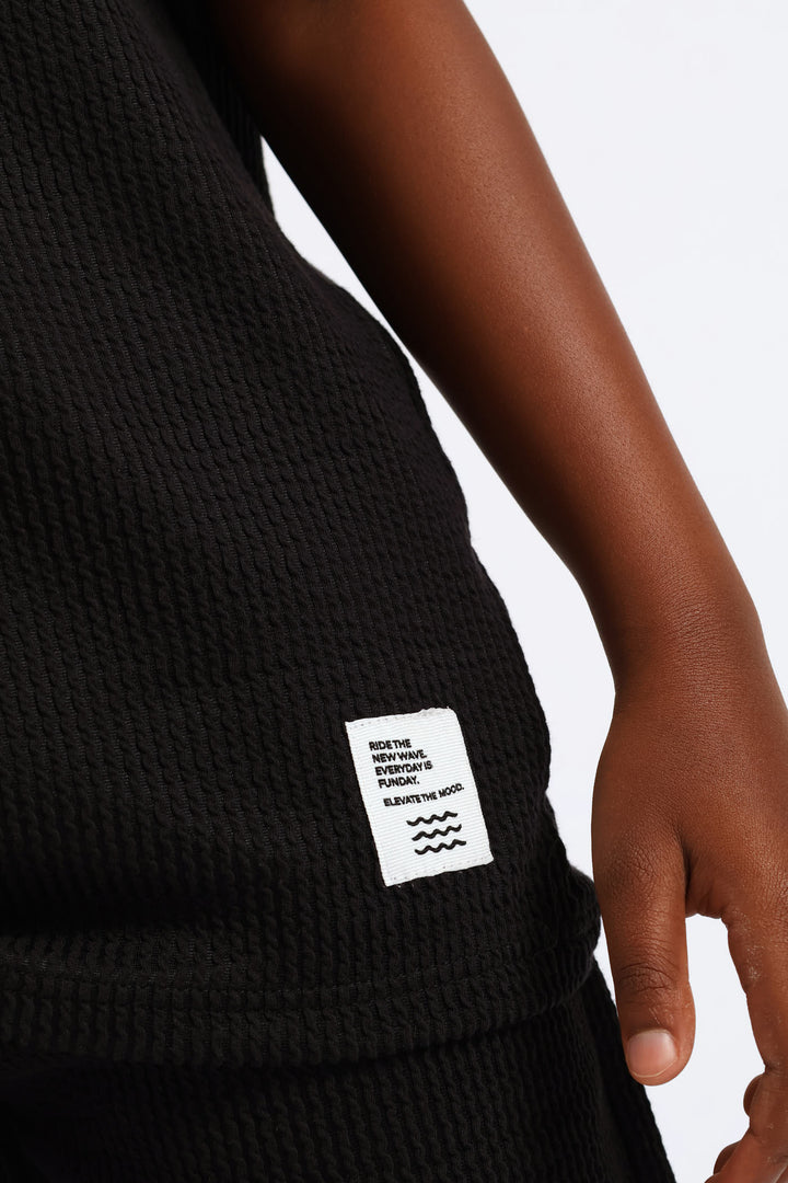 Boys Seersucker T-Shirt - Black