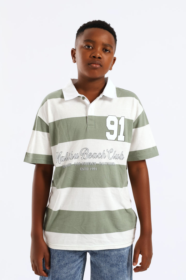 Boys Stripe Malibu Polo Shirt - Green/White
