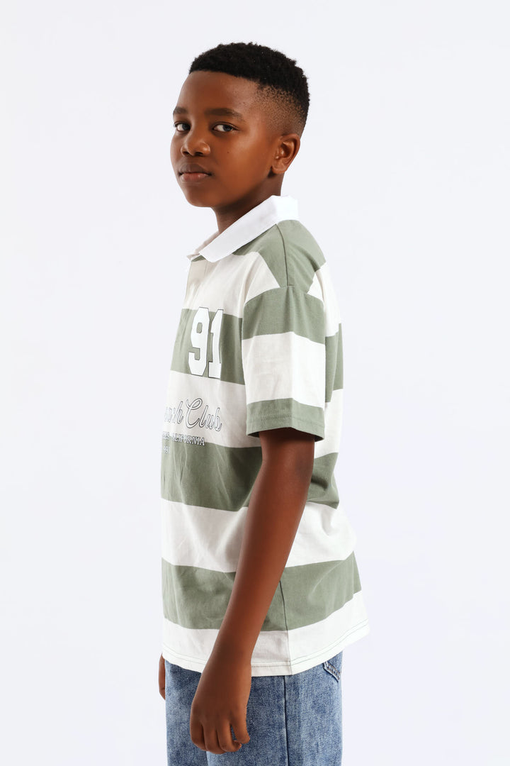 Boys Stripe Malibu Polo Shirt - Green/White