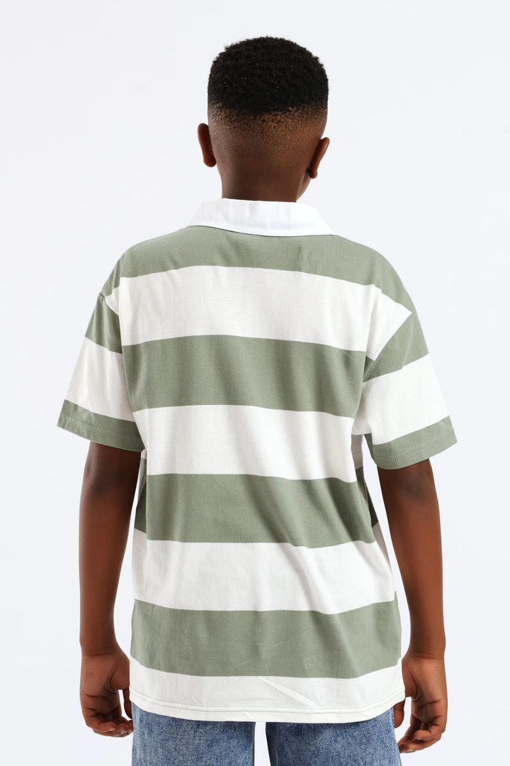 Boys Stripe Malibu Polo Shirt - Green/White