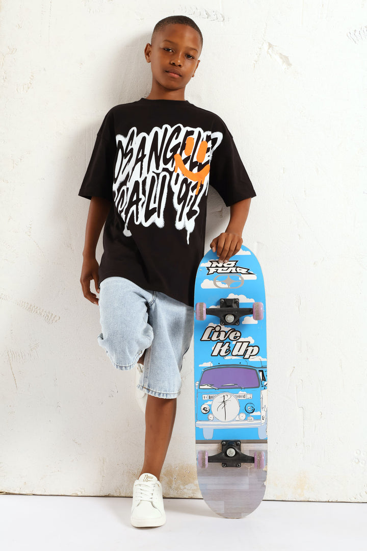 Boys Oversized La Palm Back Print T-Shirt - Black