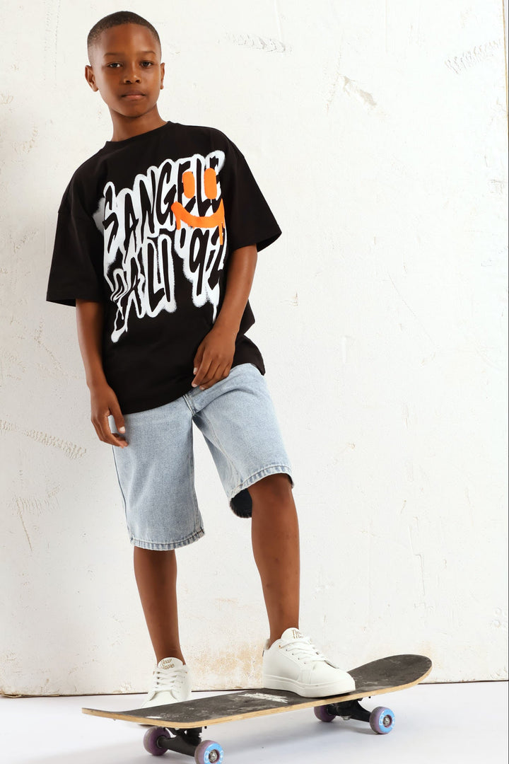 Boys Bleached Denim Bermuda Short - Blue