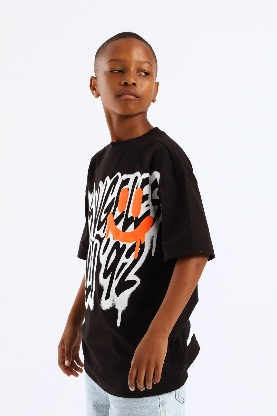 Boys Oversized La Palm Back Print T-Shirt - Black