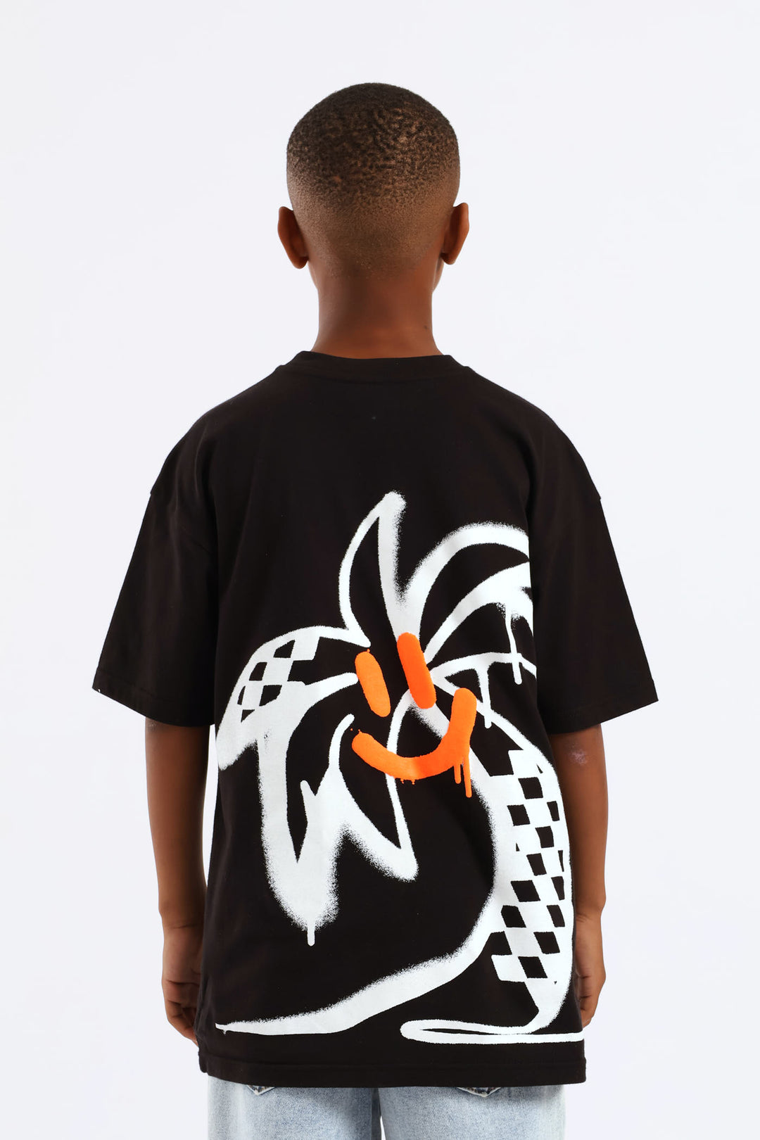 Boys Oversized La Palm Back Print T-Shirt - Black