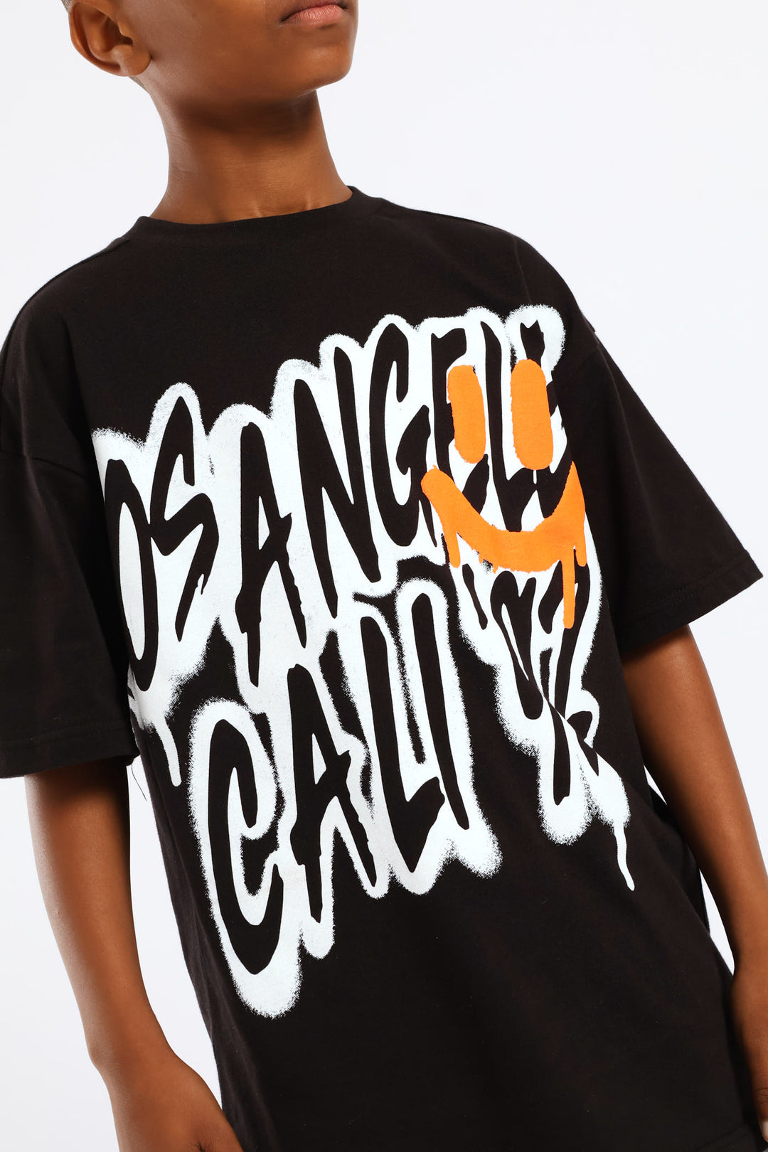 Boys Oversized La Palm Back Print T-Shirt - Black