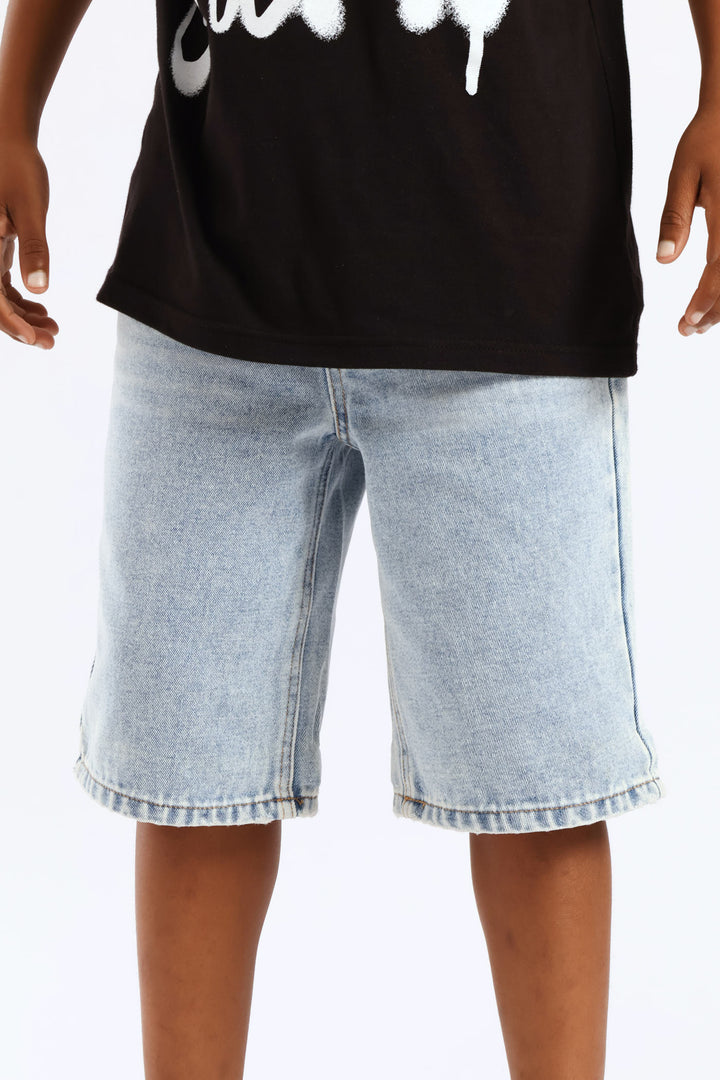 Boys Bleached Denim Bermuda Short - Blue