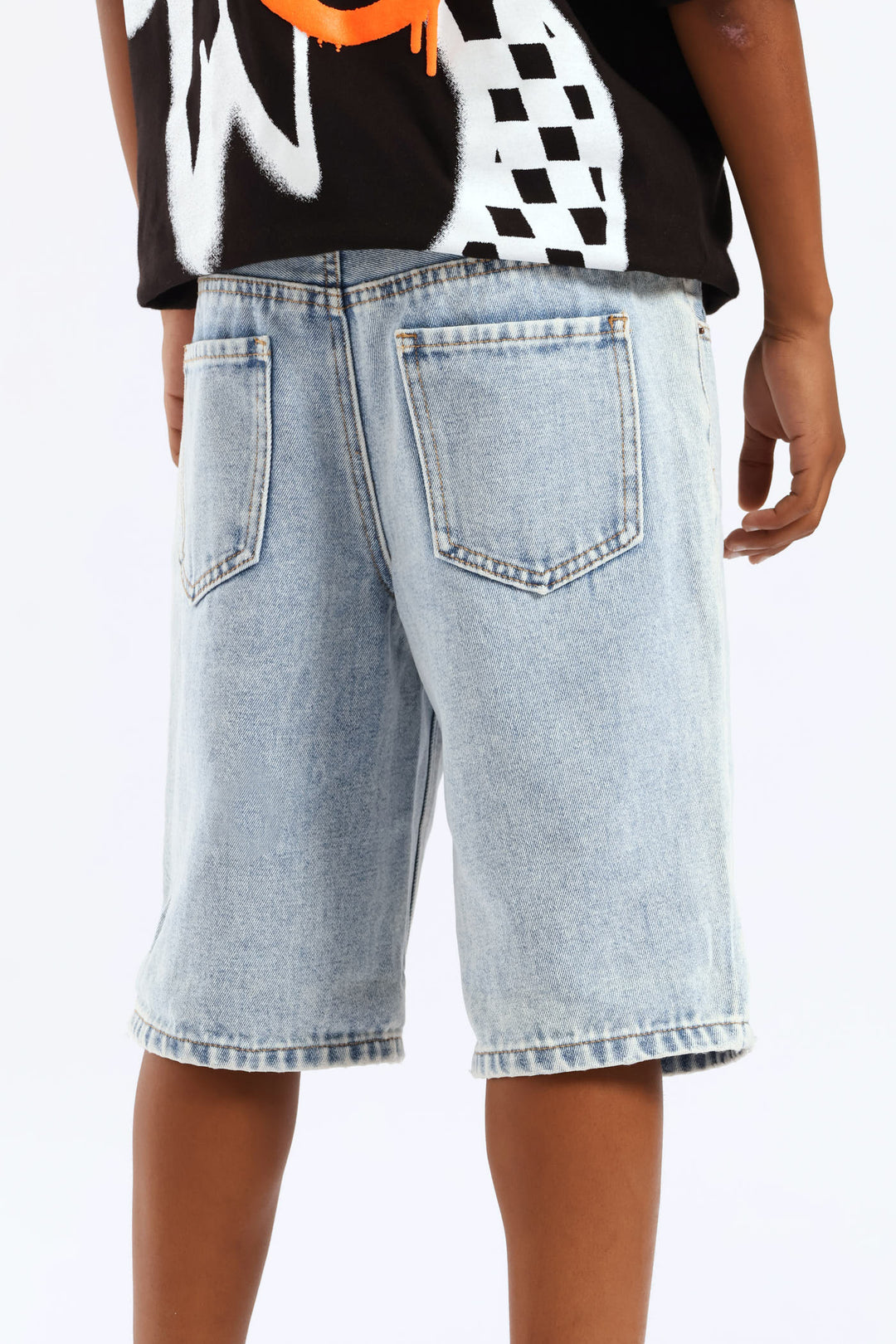Boys Bleached Denim Bermuda Short - Blue