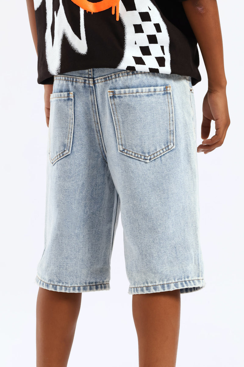 Boys Bleached Denim Bermuda Short - Blue