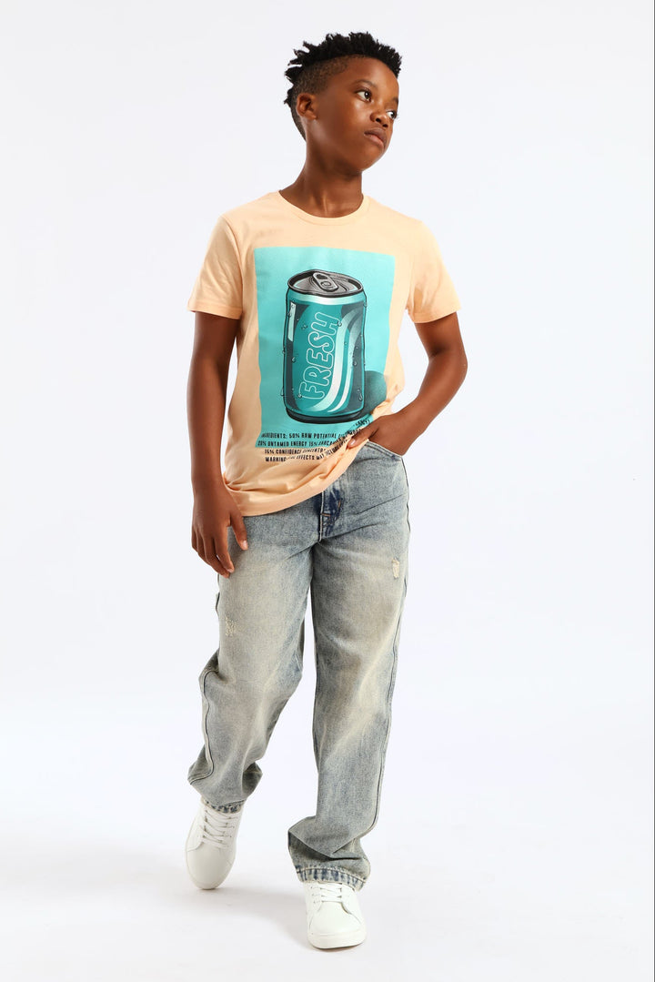 Boys Soda Print T-Shirt - Light Orange