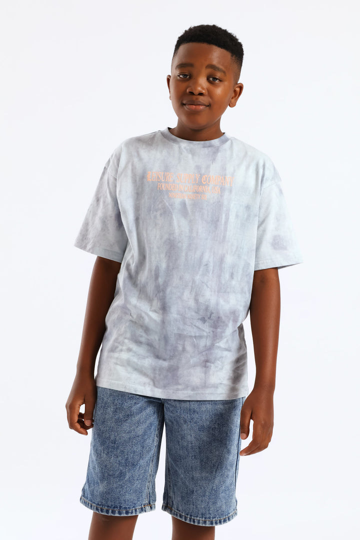 Boys Spectra Dye Palm Print T-Shirt - Blue/Grey