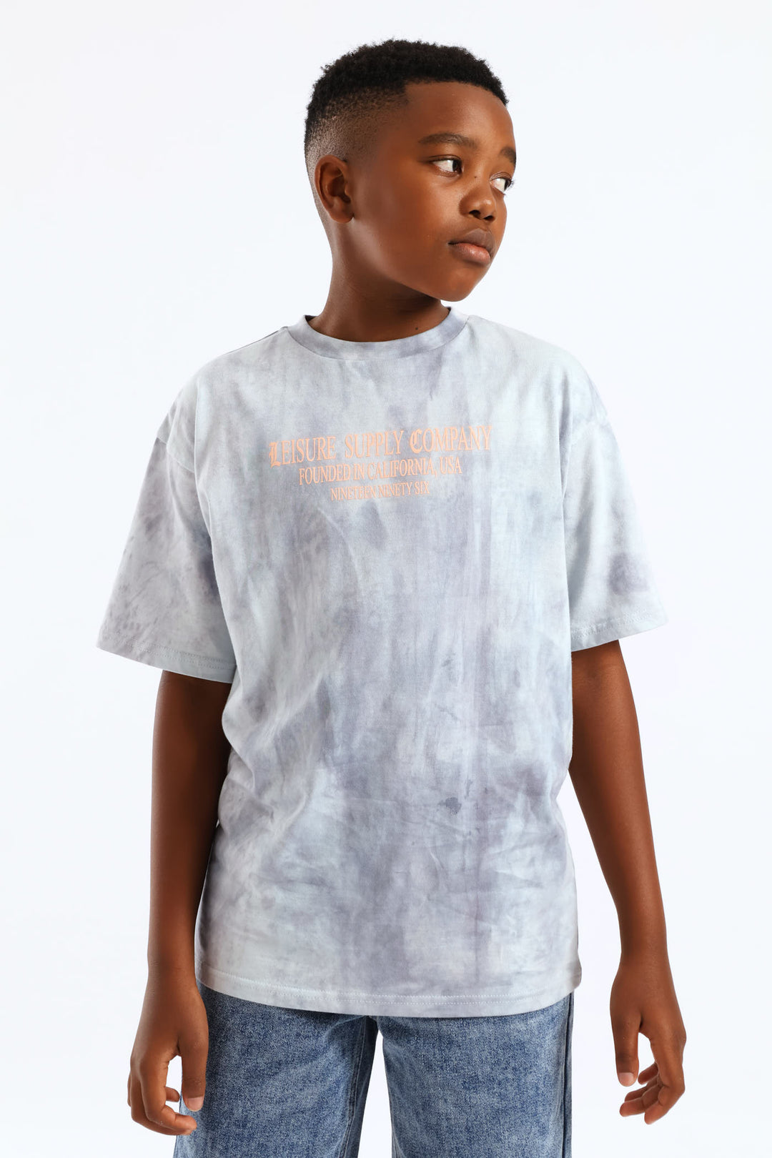 Boys Spectra Dye Palm Print T-Shirt - Blue/Grey