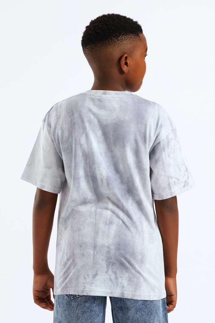 Boys Spectra Dye Palm Print T-Shirt - Blue/Grey