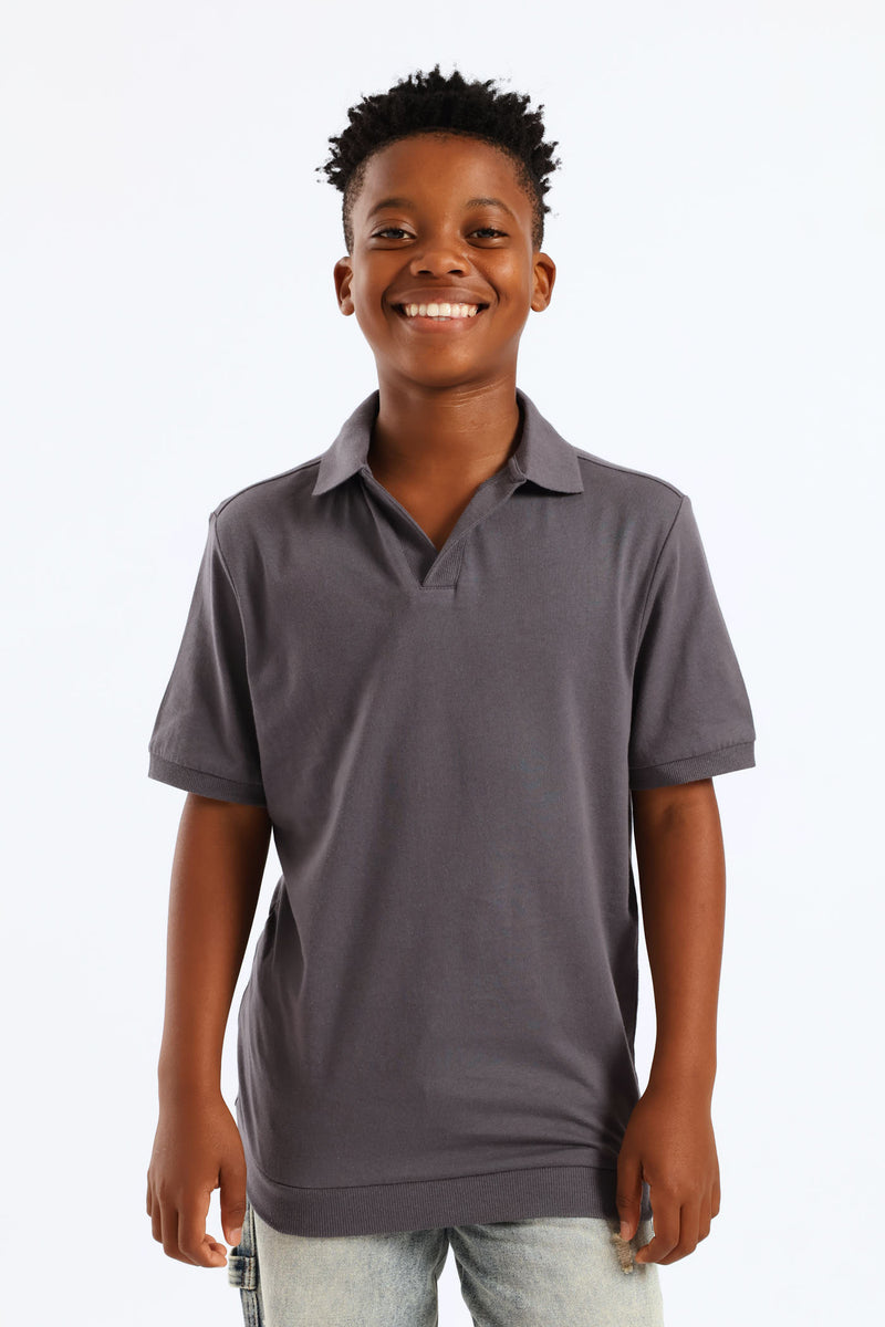 Boys Cotton Notch Neck Golfer - Charcoal