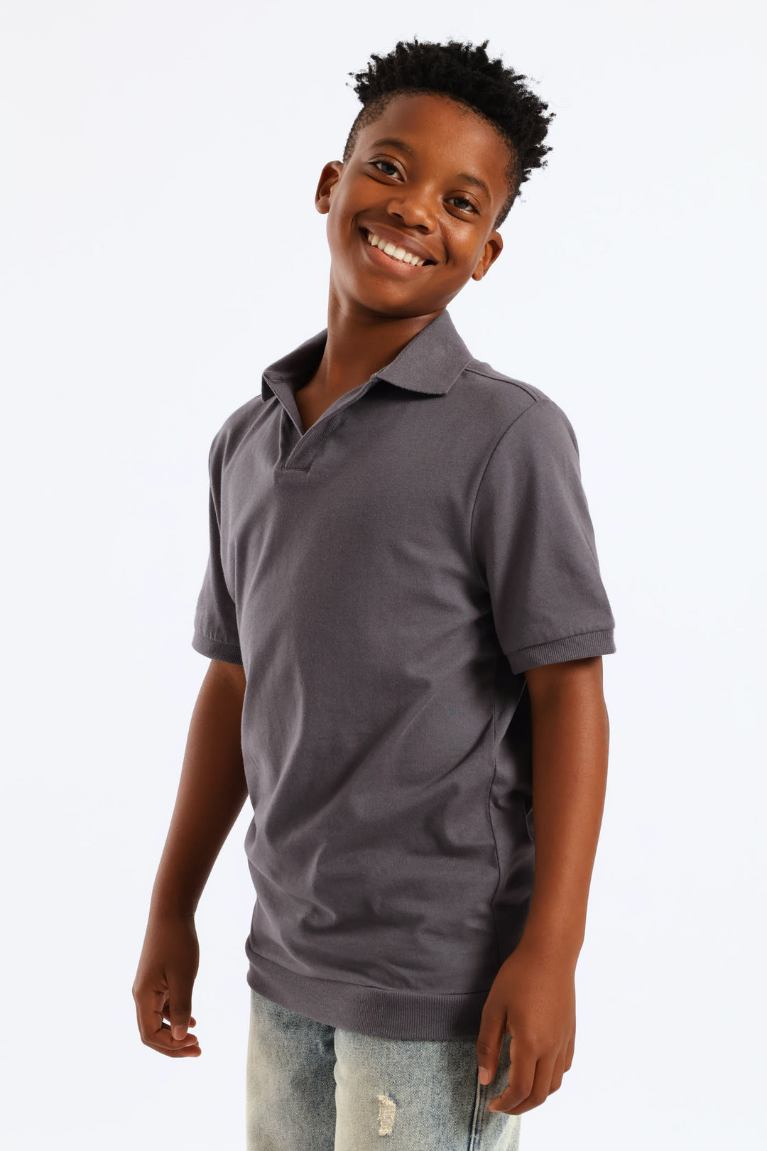 Boys Cotton Notch Neck Golfer - Charcoal