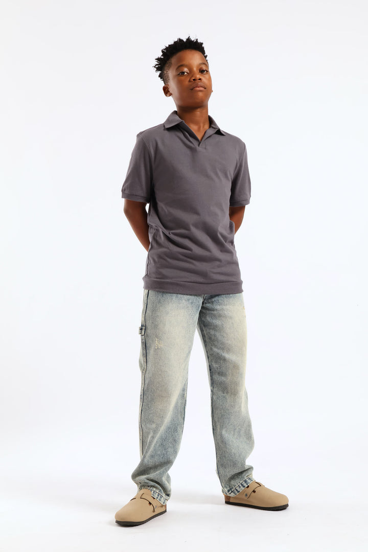 Boys Cotton Notch Neck Golfer - Charcoal