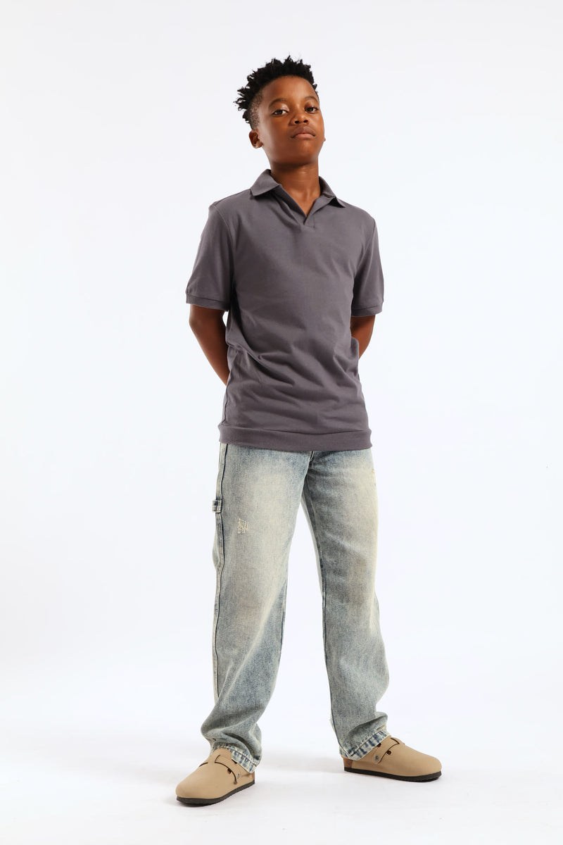 Boys Cotton Notch Neck Golfer - Charcoal