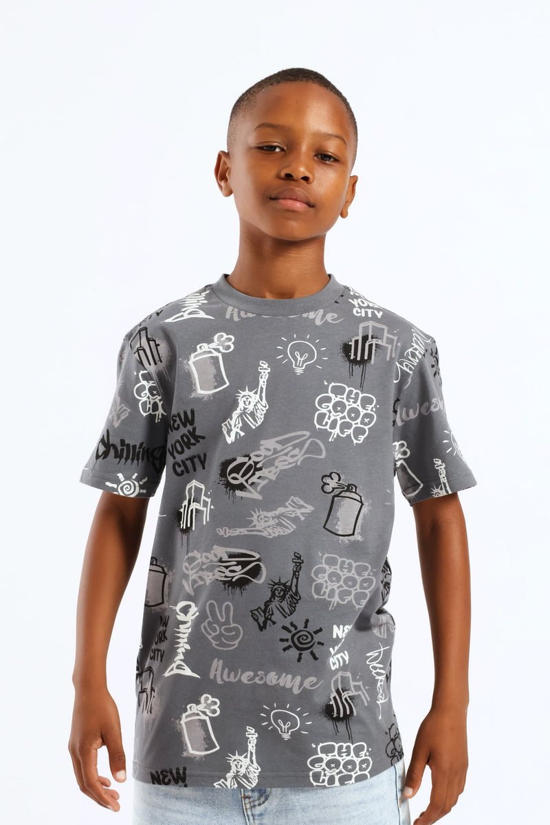 Boys Graffiti T-Shirt - Charcoal