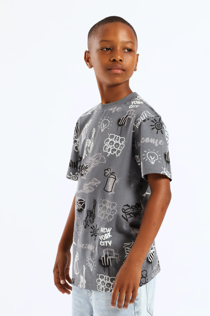 Boys Graffiti T-Shirt - Charcoal