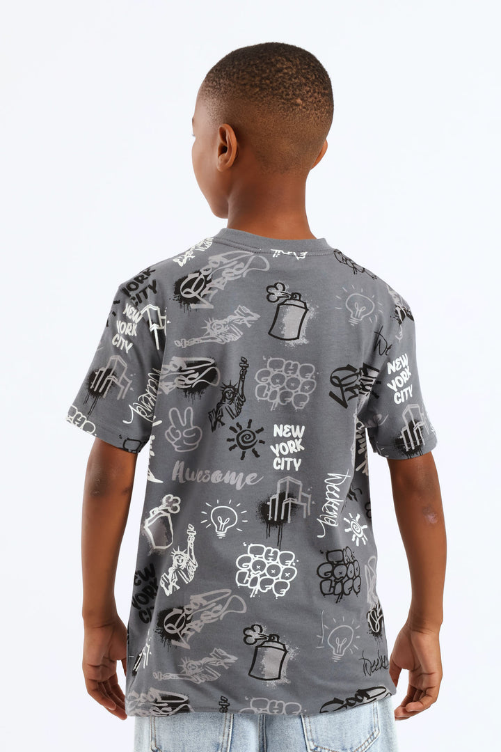 Boys Graffiti T-Shirt - Charcoal