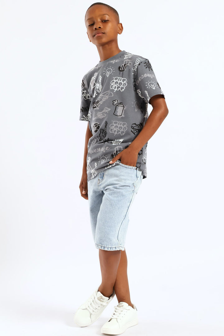 Boys Graffiti T-Shirt - Charcoal