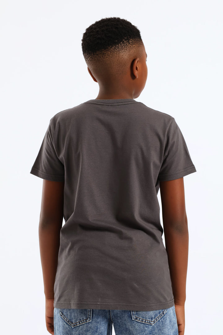 Boys Biker Beach Print T-Shirt - Charcoal