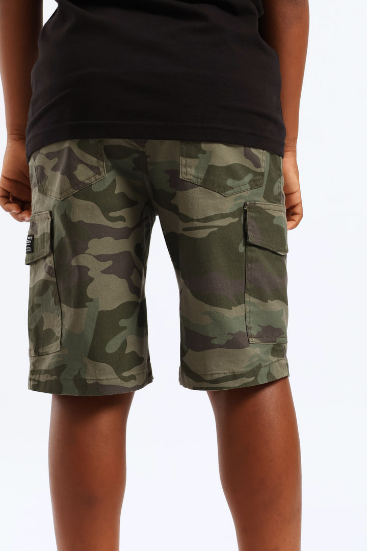 Boys Camo Print Cargo Short - Green