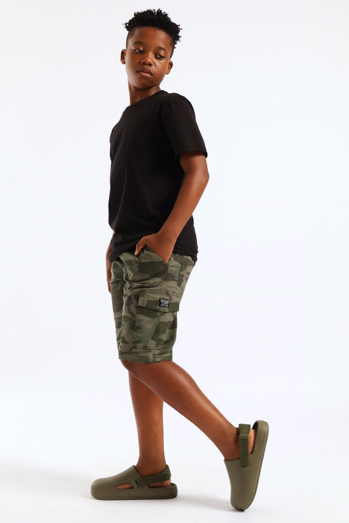 Boys Camo Print Cargo Short - Green