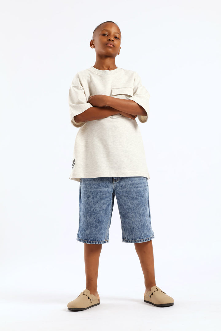 Boys Stonewash Denim Bermuda Short - Blue