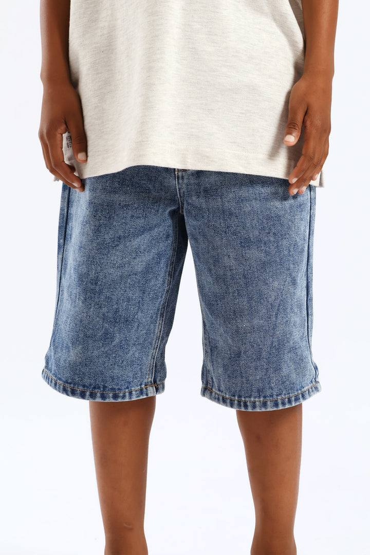 Boys Stonewash Denim Bermuda Short - Blue