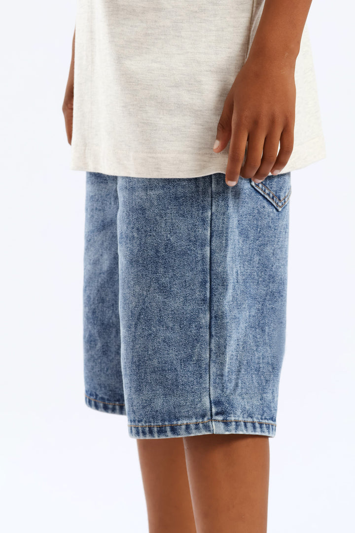 Boys Stonewash Denim Bermuda Short - Blue