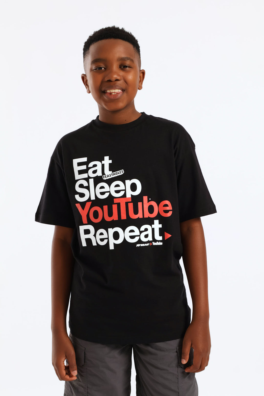 Boys Mr Beast Oversized Youtube T-Shirt - Black