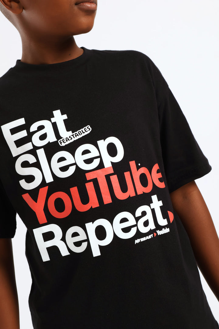 Boys Mr Beast Oversized Youtube T-Shirt - Black