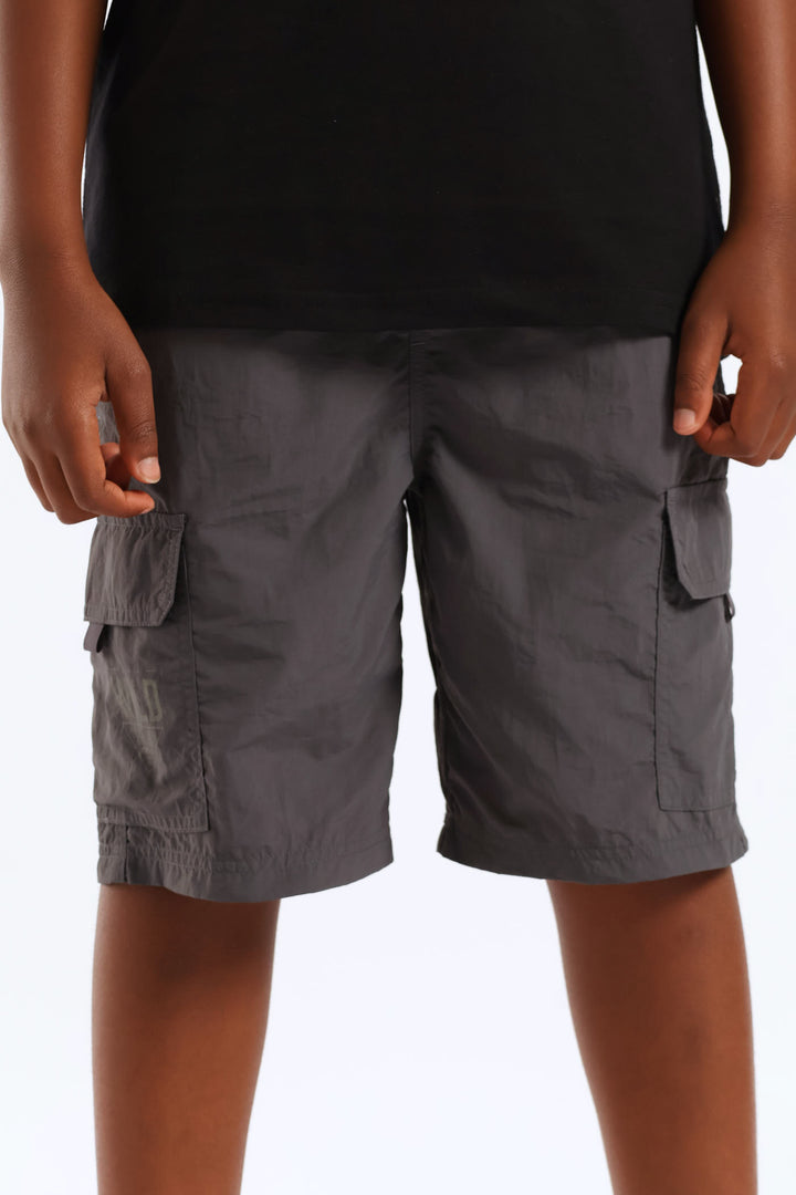 Boys Parachute Cargo Short - Charcoal