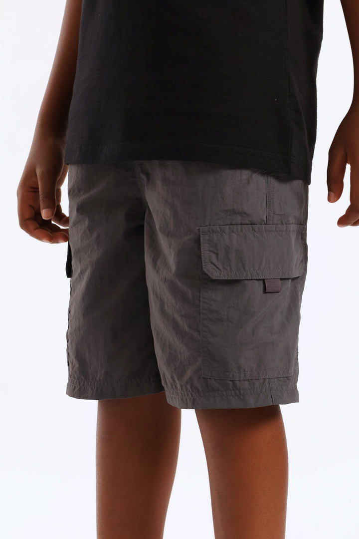 Boys Parachute Cargo Short - Charcoal