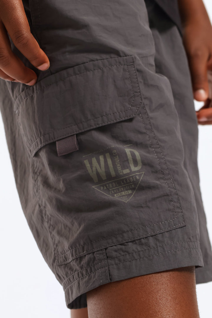 Boys Parachute Cargo Short - Charcoal
