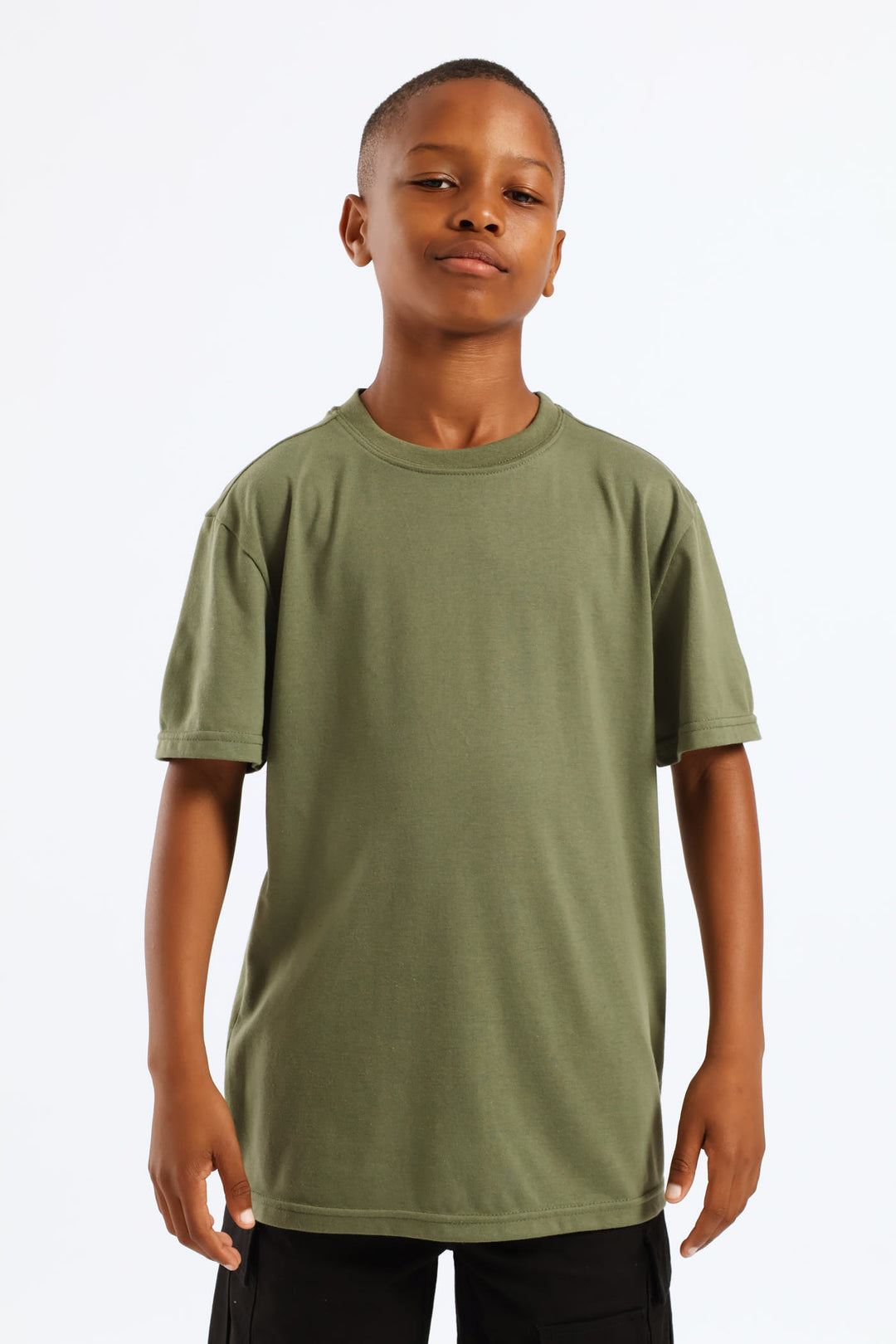 Boys Plain Basic Tee - Olive