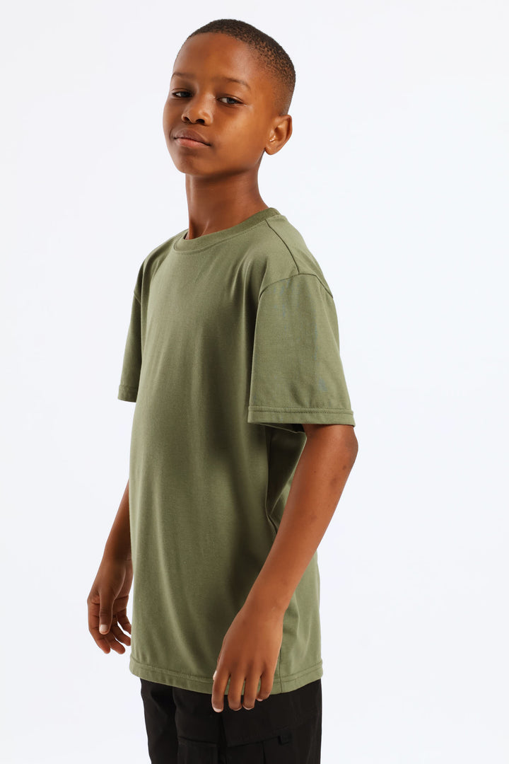 Boys Plain Basic Tee - Olive