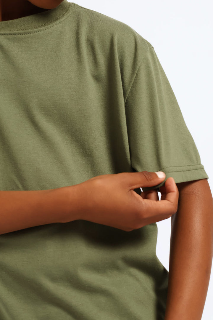 Boys Plain Basic Tee - Olive