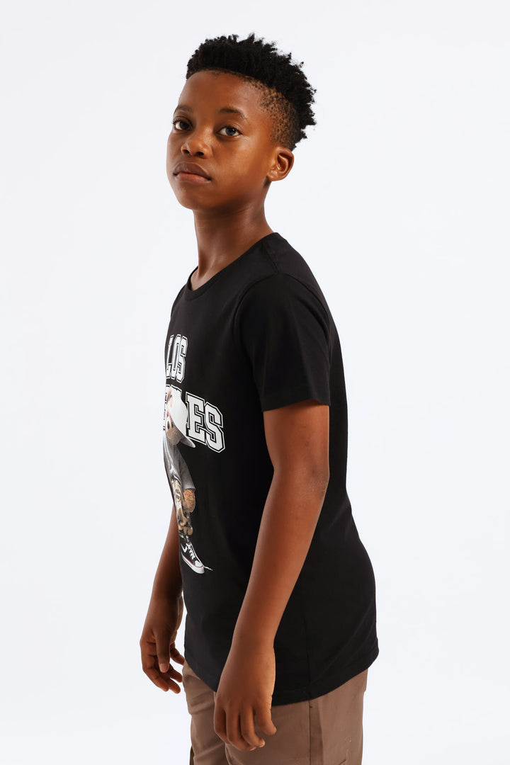 Boys LA Teddy Print Tee - Black