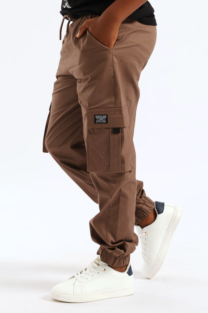 Boys Cotton Twill Cargo Jogger - Brown