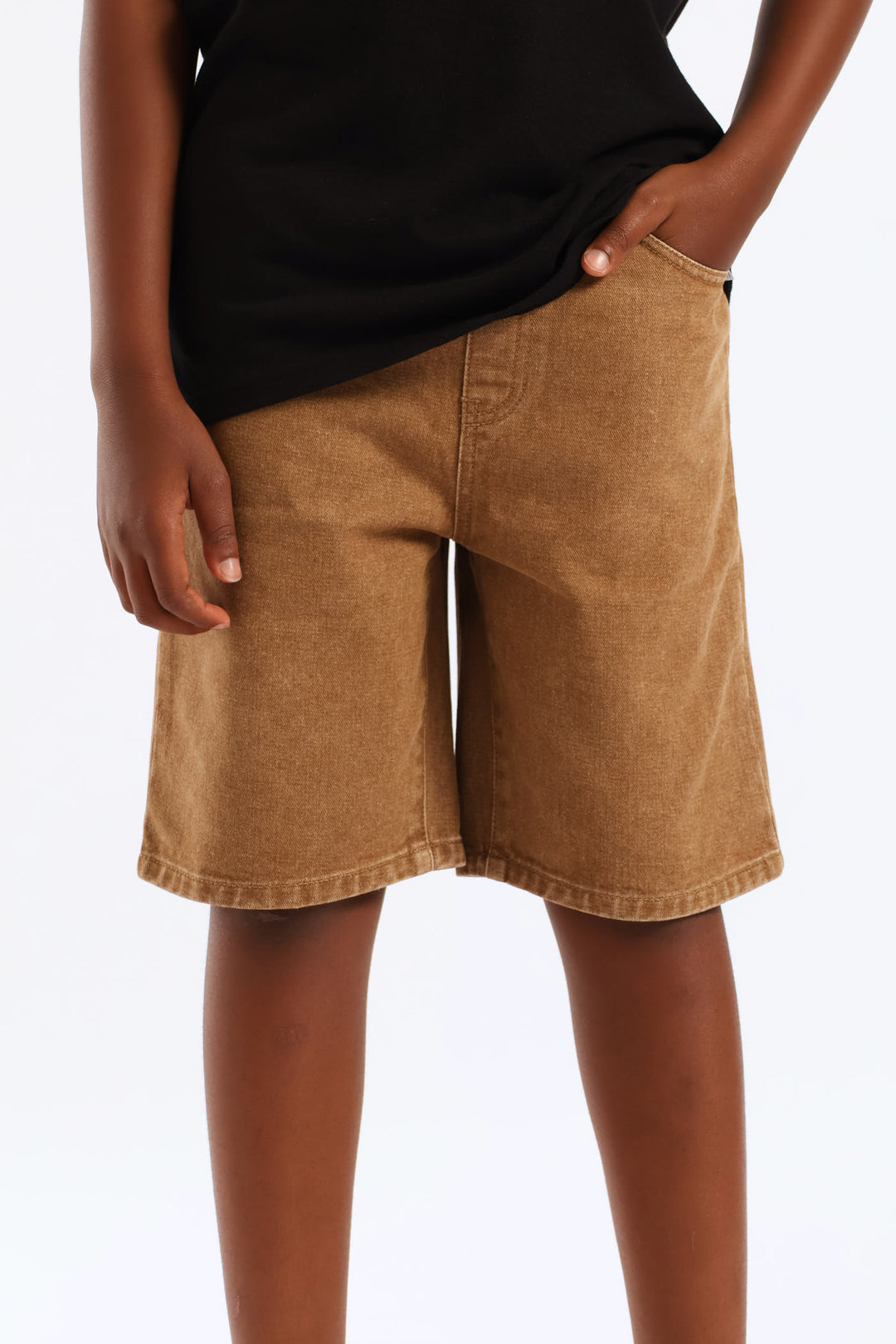 Boys Washed Denim Pull On Walkshort - Brown