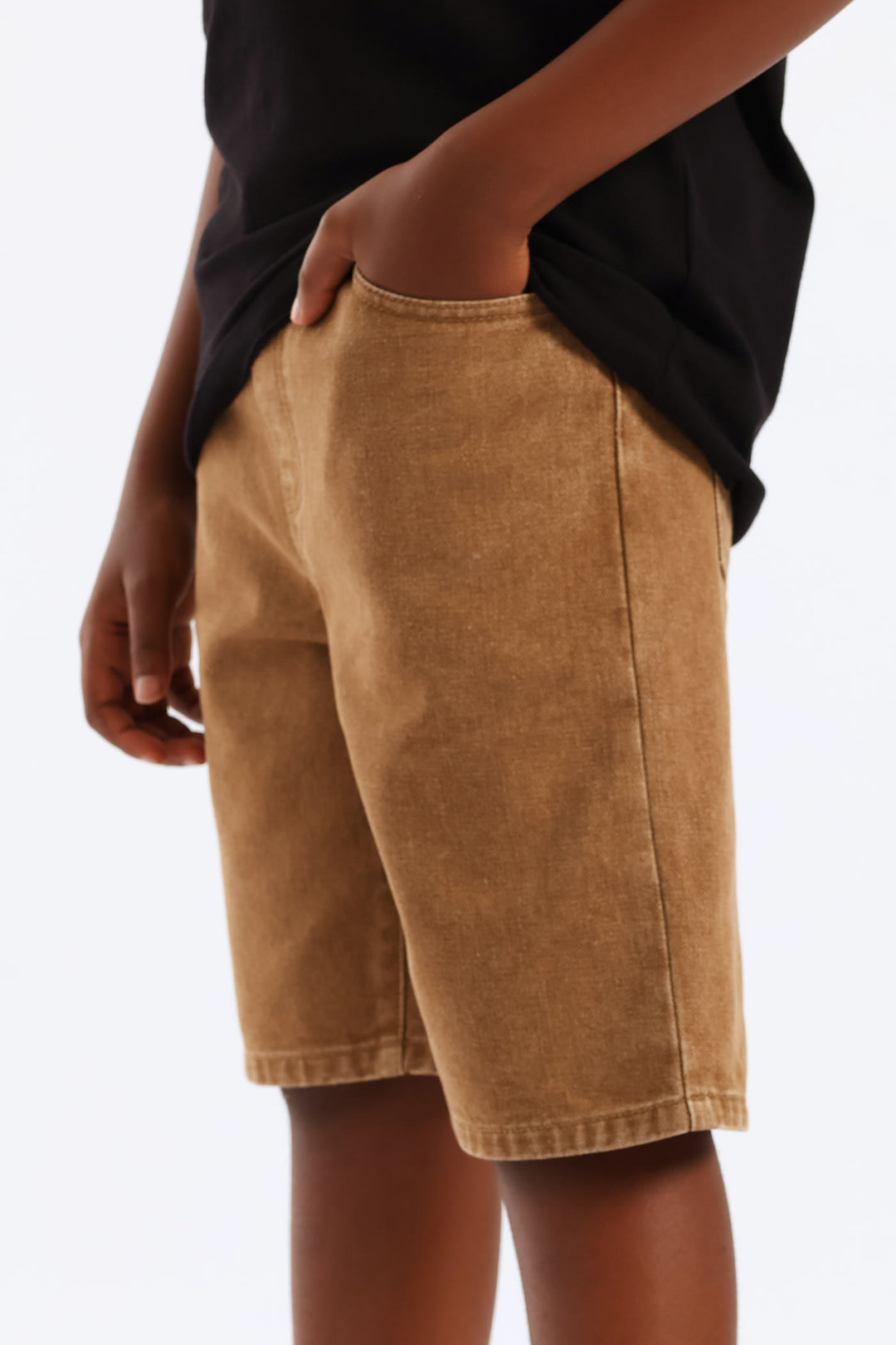 Boys Washed Denim Pull On Walkshort - Brown