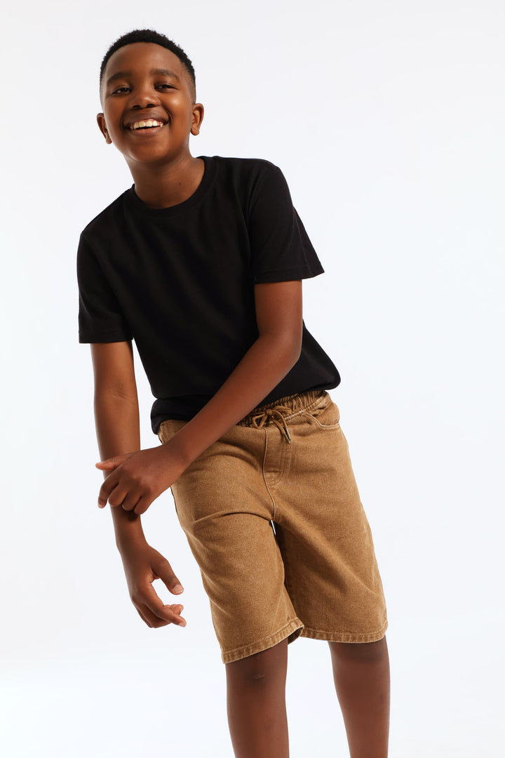 Boys Washed Denim Pull On Walkshort - Brown