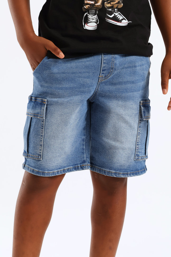 Boys Drawcord Cargo Walkshort - Mid Blue