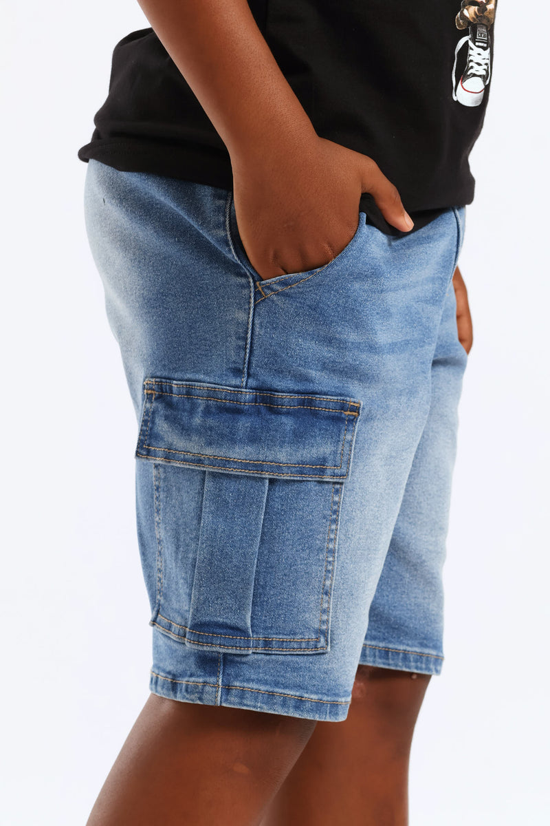 Boys Drawcord Cargo Walkshort - Mid Blue